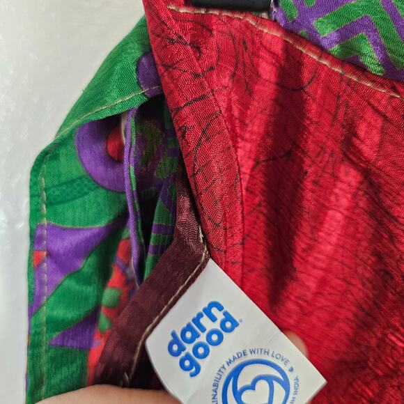 Darn Good Yarn Sari Wrap Skirt Mini Length (Fits Sizes 8-20) Red Tan Multi - Picture 6 of 8